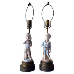 Vintage Boy and Girl Figurine Table Lamps