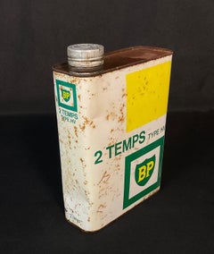 Vintage BP 2 Temps Motor Oil Can, Original Contents, French Petroliana - 2Y607
