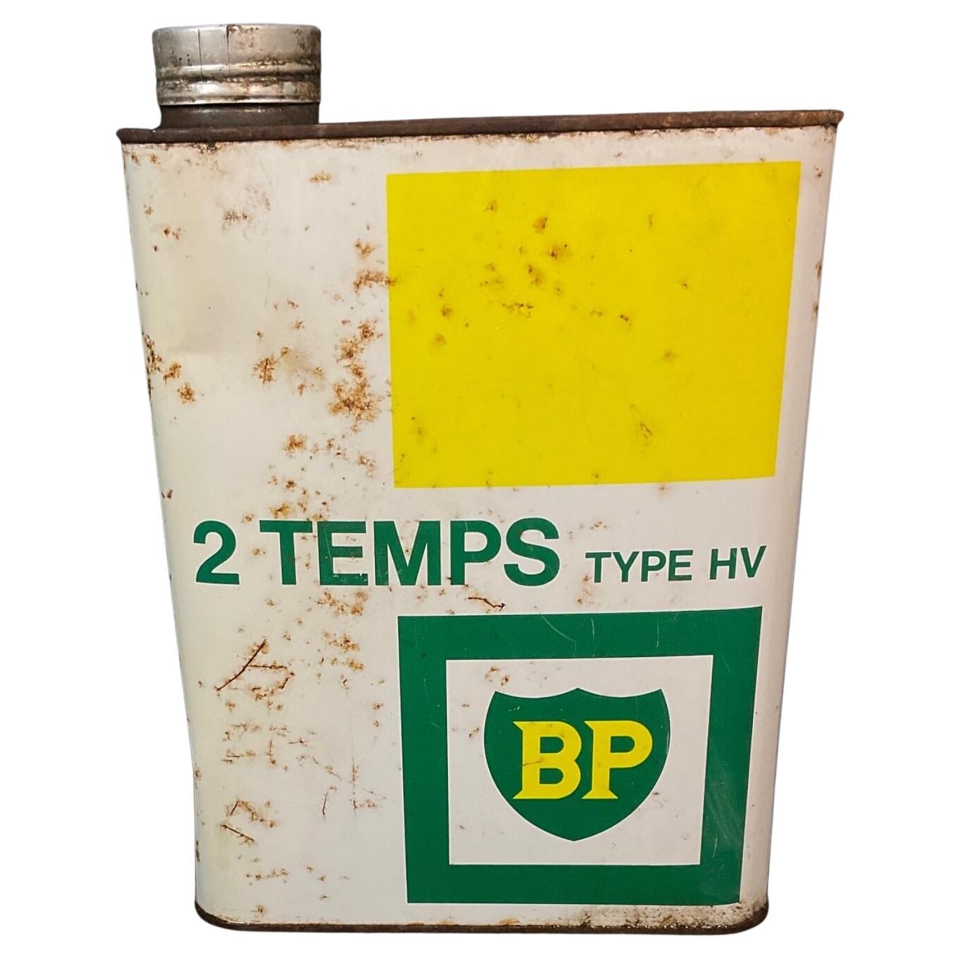 Vintage BP 2 Temps Motor Oil Can, Original Inhalt, Französisch Petroliana - 2Y607