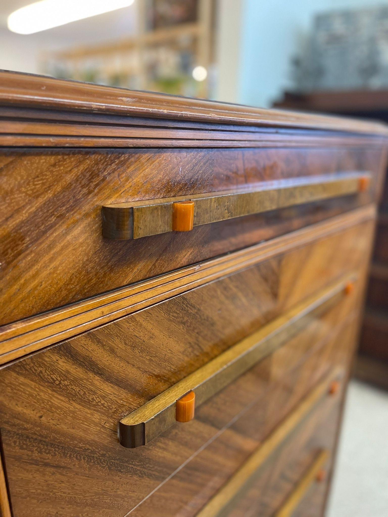 Wood Vintage Bp John Dresser With Orange Handle Accents For Sale