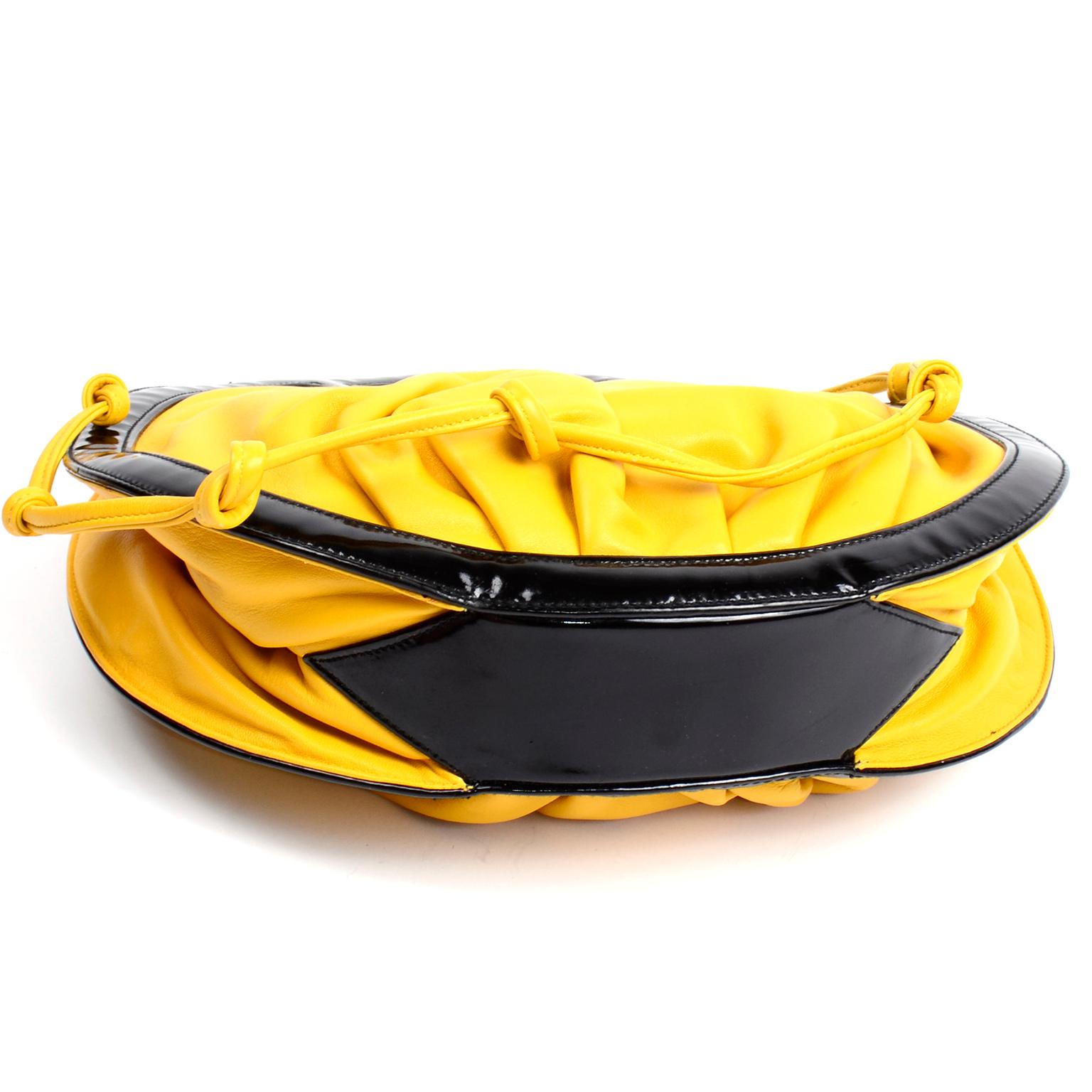 Women's Vintage Braccialini Round Yellow Handbag w Optional Shoulder Strap & Dust Bag For Sale