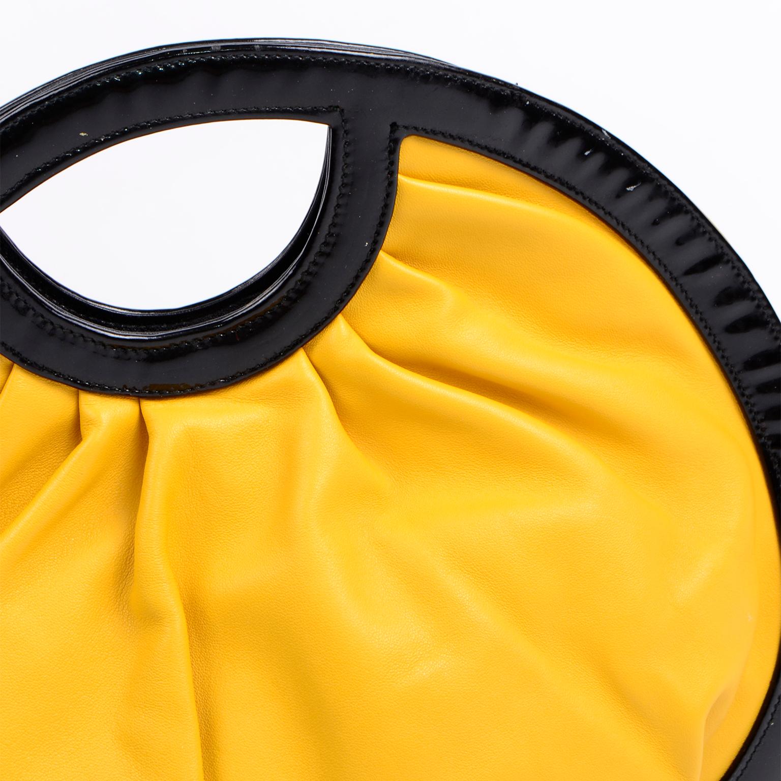 Vintage Braccialini Round Yellow Handbag w Optional Shoulder Strap & Dust Bag For Sale 2