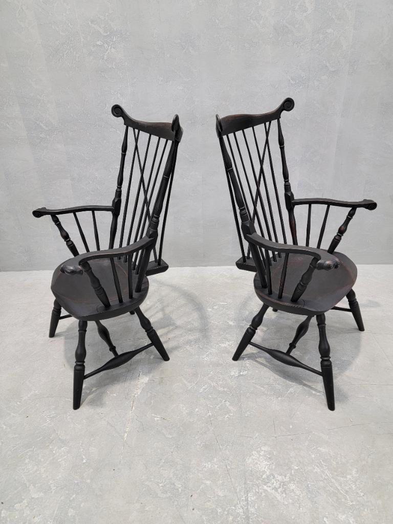 American Vintage Brace Comb Back Windsor Chair - Pair For Sale