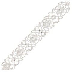 Vintage Bracelet 18 Karat White Gold Natural Diamonds Victorian Filigree