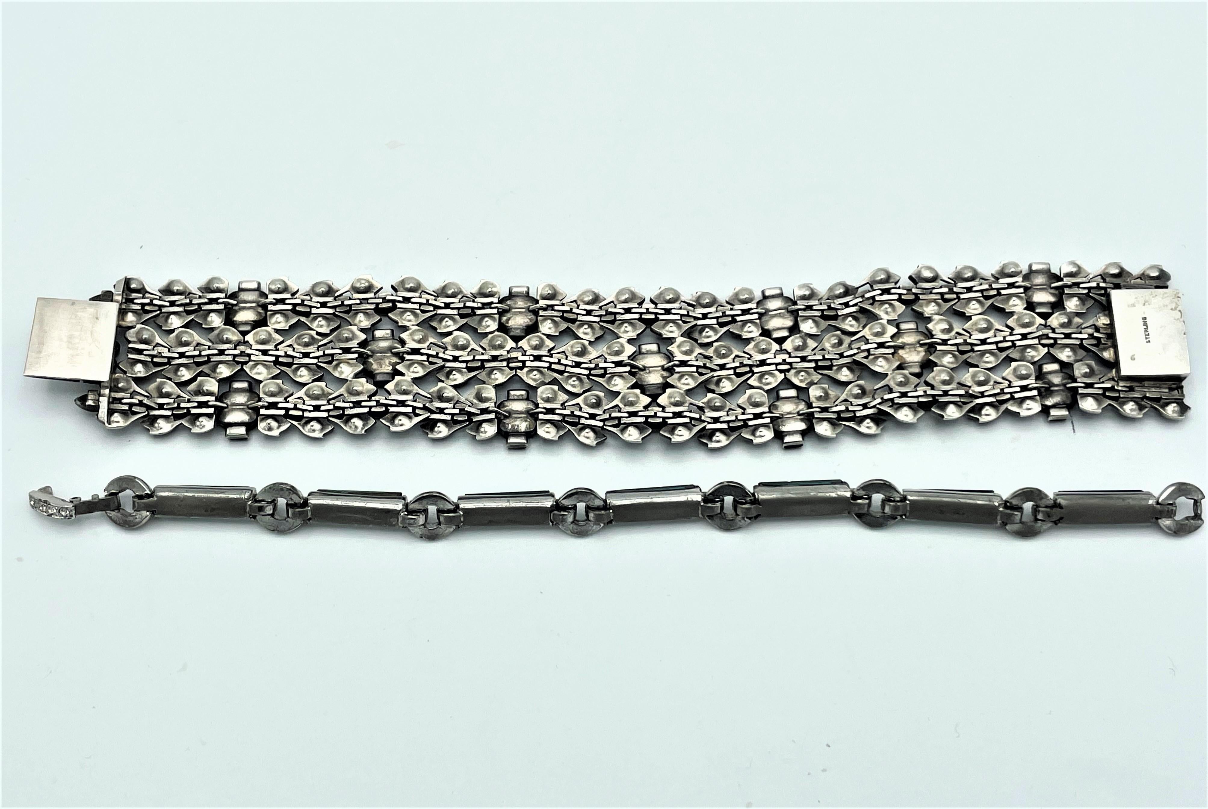 Vintage bracelet, clear and green rhinestones Sterling Silver 1940s USA For Sale 6