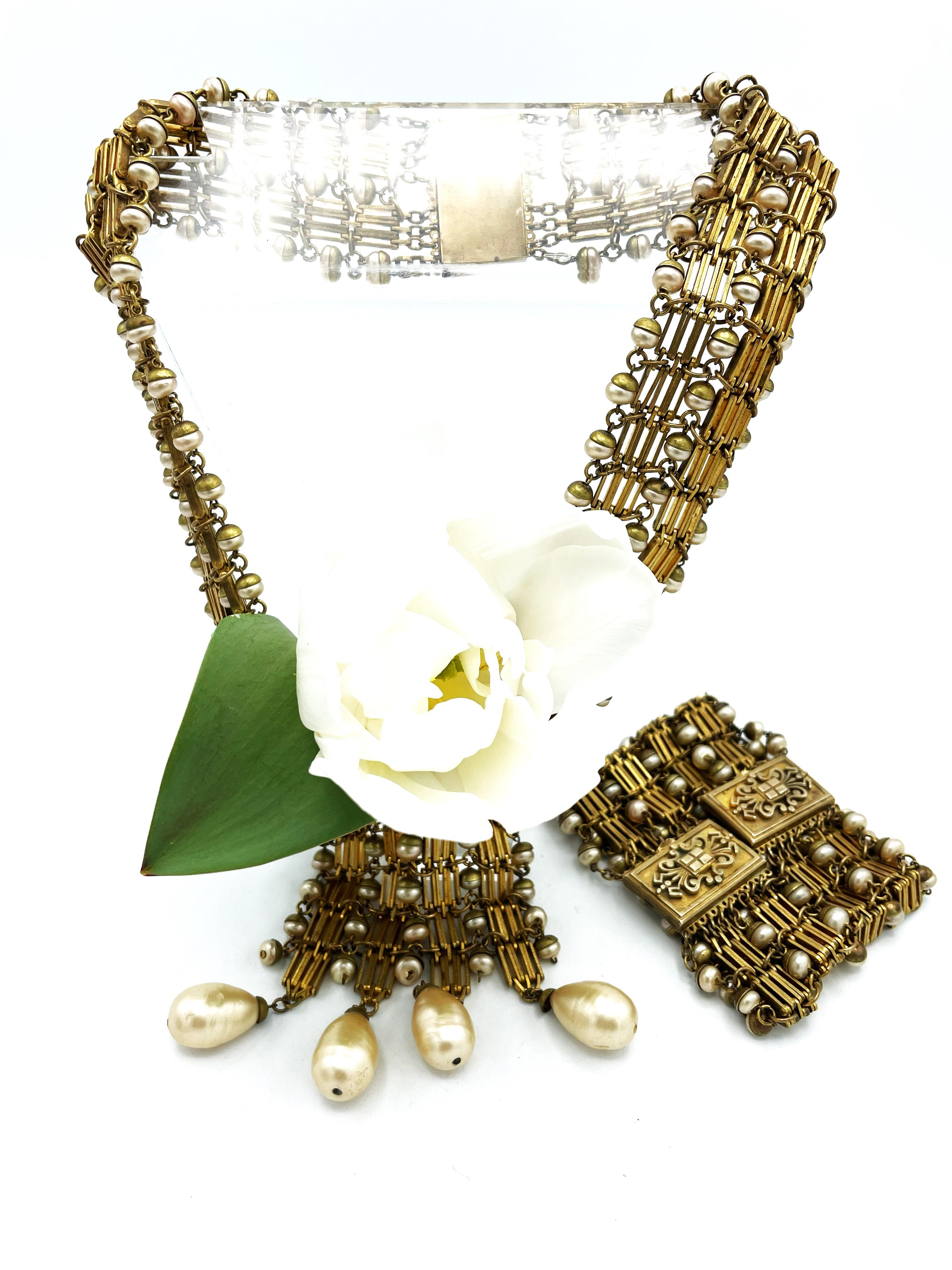 Vintage-Armband, frühe 1940er Jahre, vergoldet, handgefertigte Perlen, hergestellt in Frankreich (Art déco) im Angebot