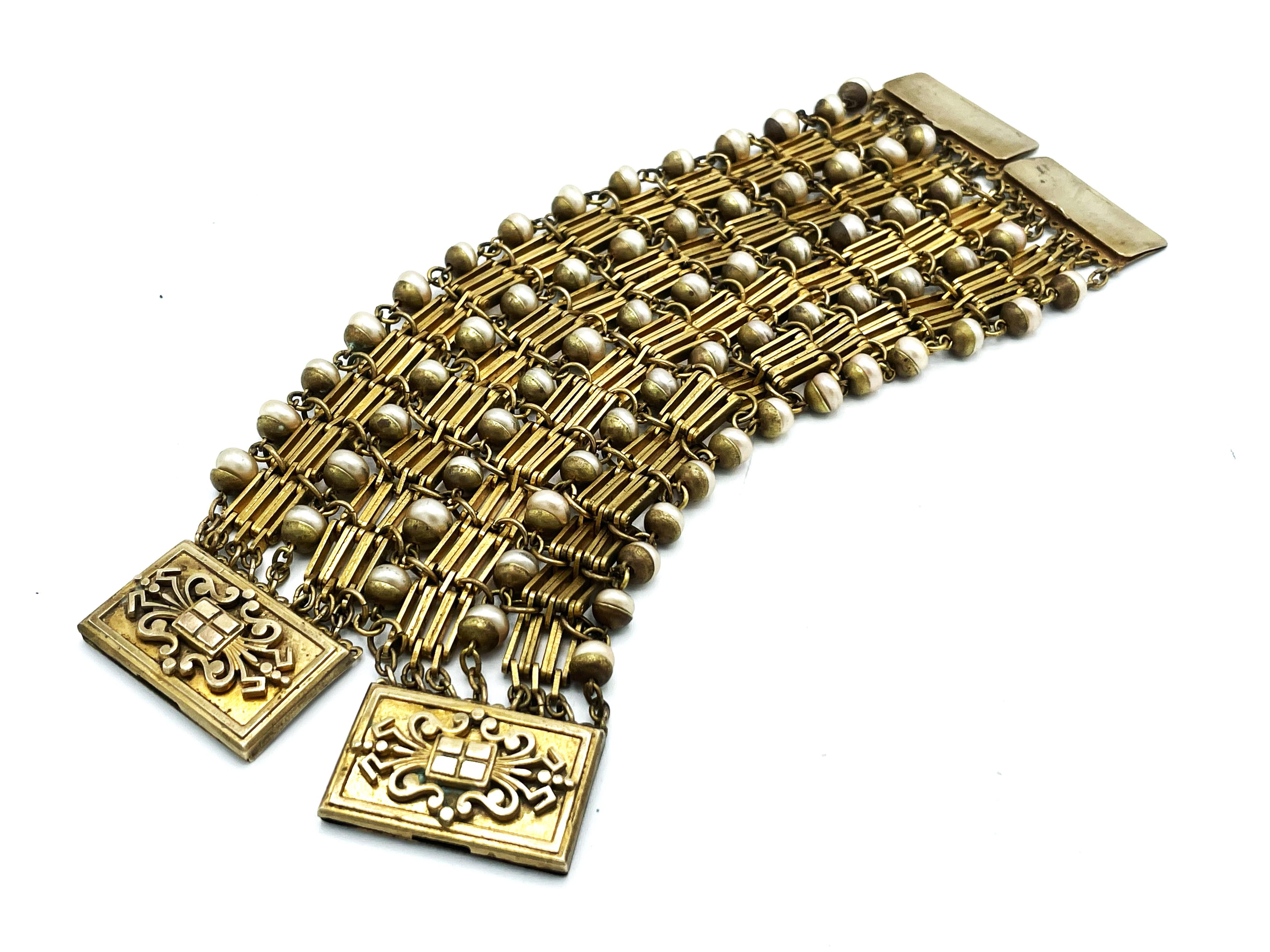Vintage-Armband, frühe 1940er Jahre, vergoldet, handgefertigte Perlen, hergestellt in Frankreich (Französischer Schliff) im Angebot