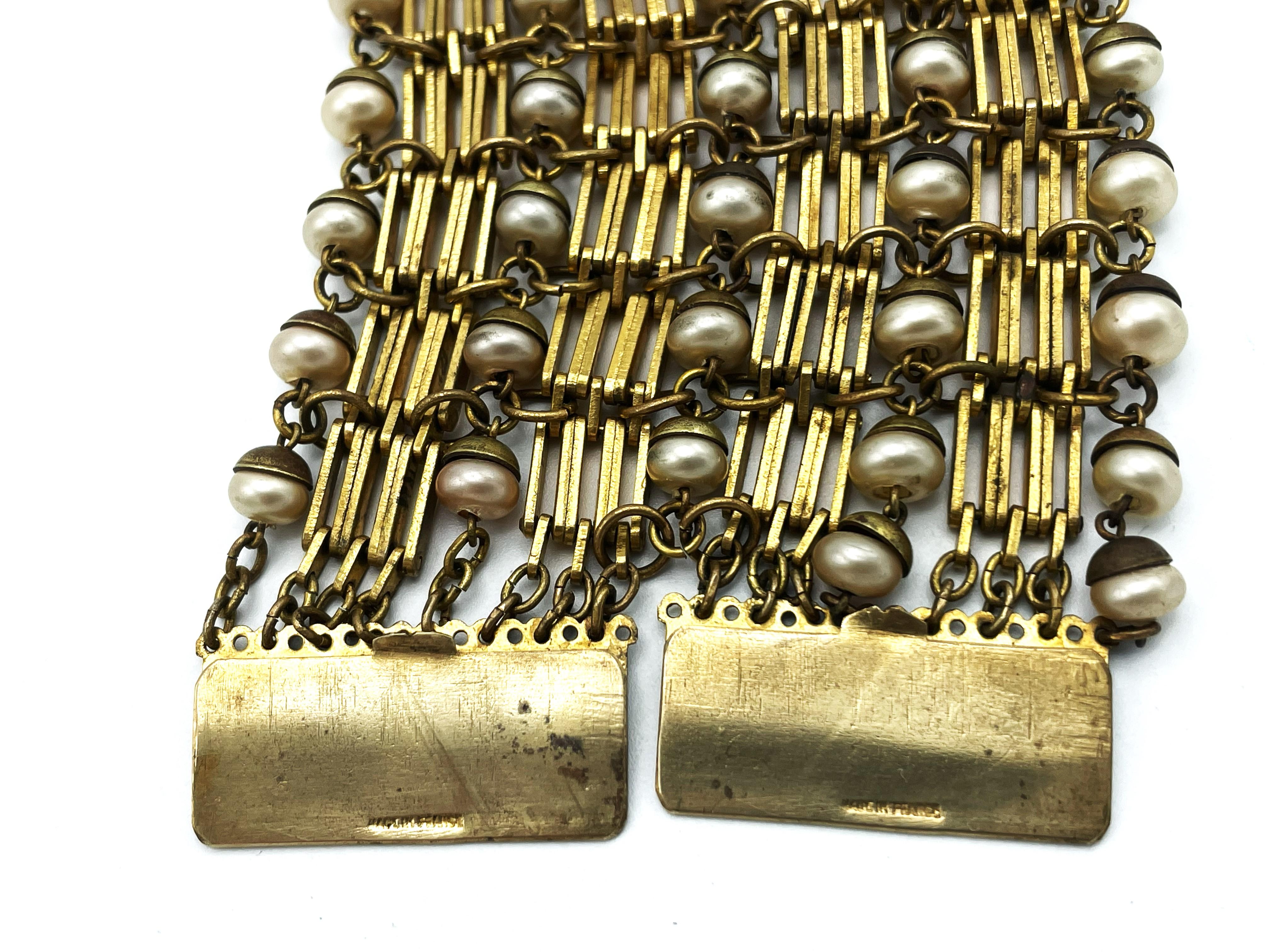 Vintage-Armband, frühe 1940er Jahre, vergoldet, handgefertigte Perlen, hergestellt in Frankreich Damen im Angebot