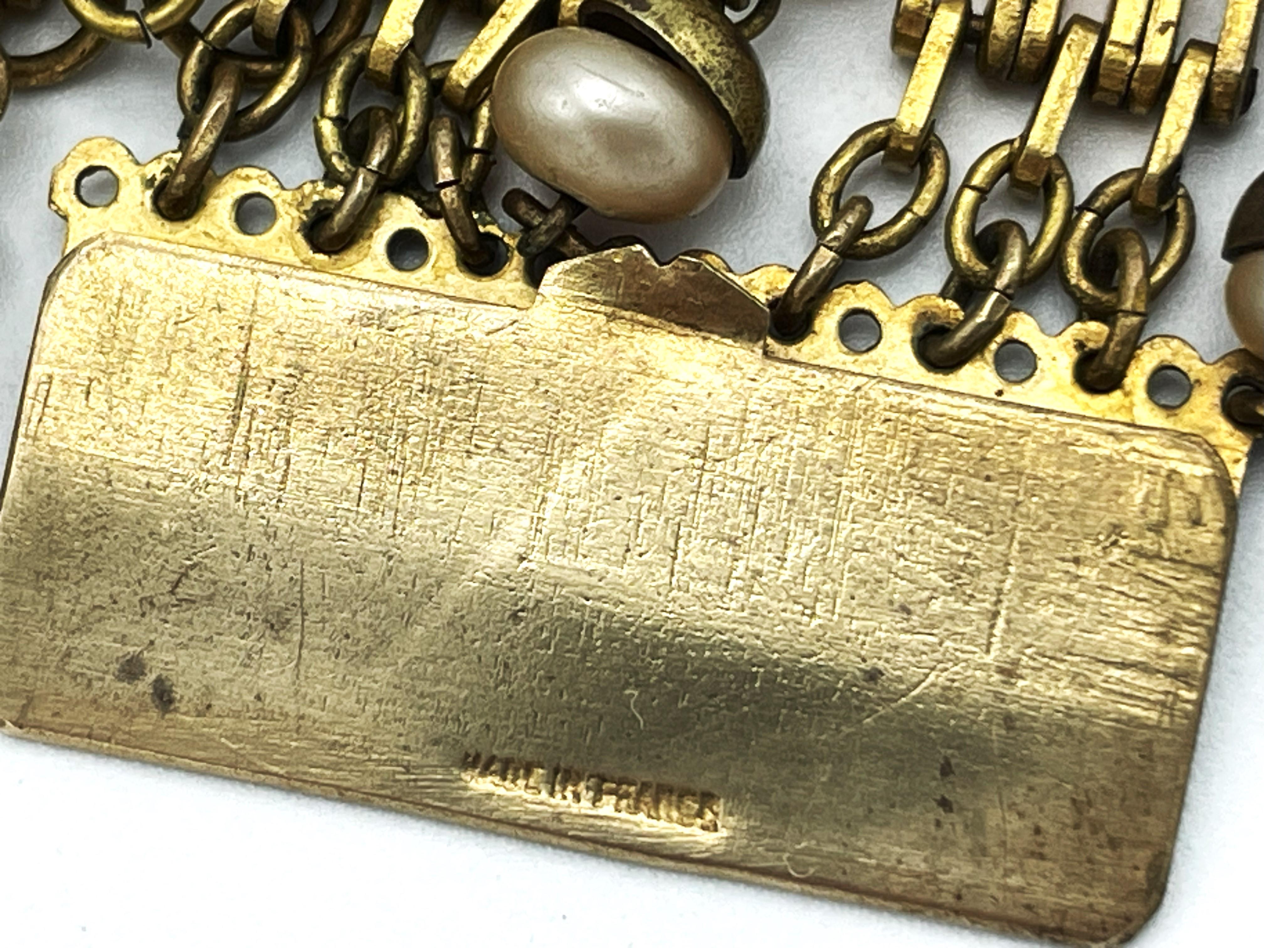 Vintage-Armband, frühe 1940er Jahre, vergoldet, handgefertigte Perlen, hergestellt in Frankreich im Angebot 1