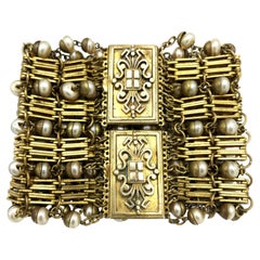 Vintage-Armband, frühe 1940er Jahre, vergoldet, handgefertigte Perlen, hergestellt in Frankreich