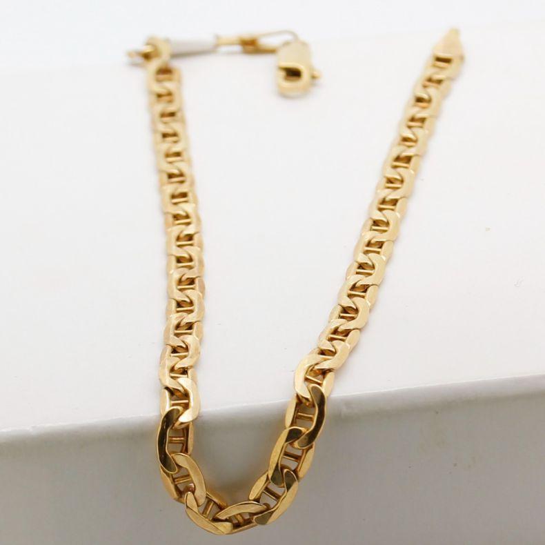 Vintage Bracelet, Flat Anchor Chain in Rosie Yellow Gold
9ct Yellow Gold
Chain length is 21.5cm
Chain Width is 4mm
Stamped 375, ITALY, JP4, AIR SOLID 
Weight 2.80gm