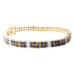 Bracelet vintage saphirs, diamants et argent doré 18 cm/19 g