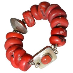 Antique Bracelet with Large Coral Silver Beads