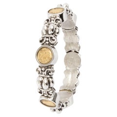 Vintage Bracelet with Napoleon Coins and Scrolling Silver Metal Clamper Style 