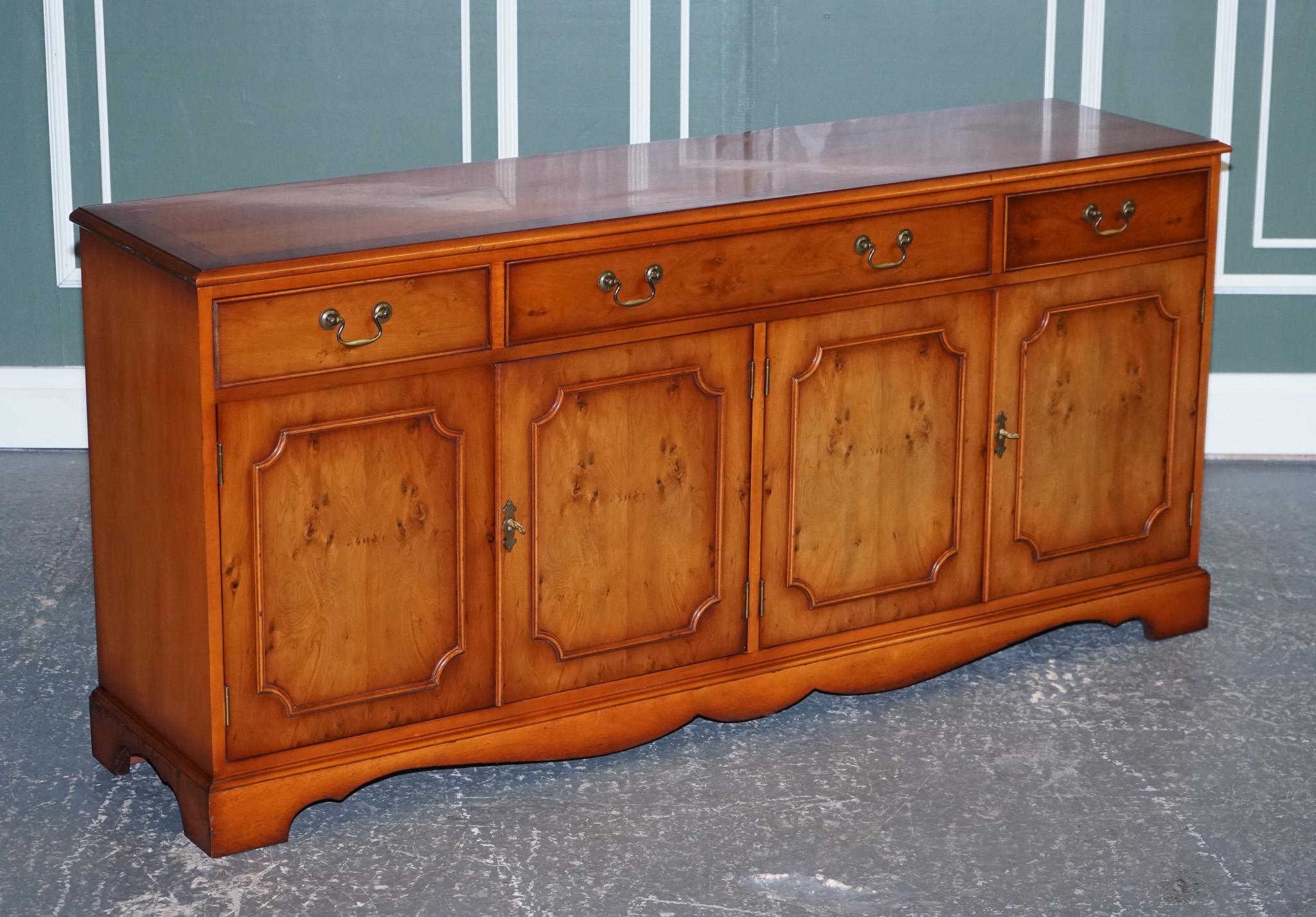 We are delighted to offer for sale this lovely vintage Bradley burr yew wood sideboard. 

We have lightly restored this by cleaning it, waxing and hand polishing it.

Please carefully examine the pictures to see the condition before purchasing,