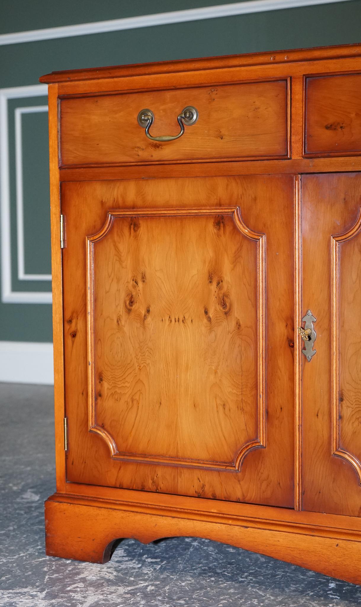 20th Century Vintage Bradley Burr Yew Wood Four Door Sideboard Cupboard For Sale