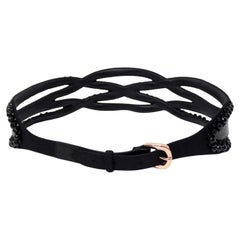 Vintage Braided Black Leather Waist Belt With Beaded Detailing
