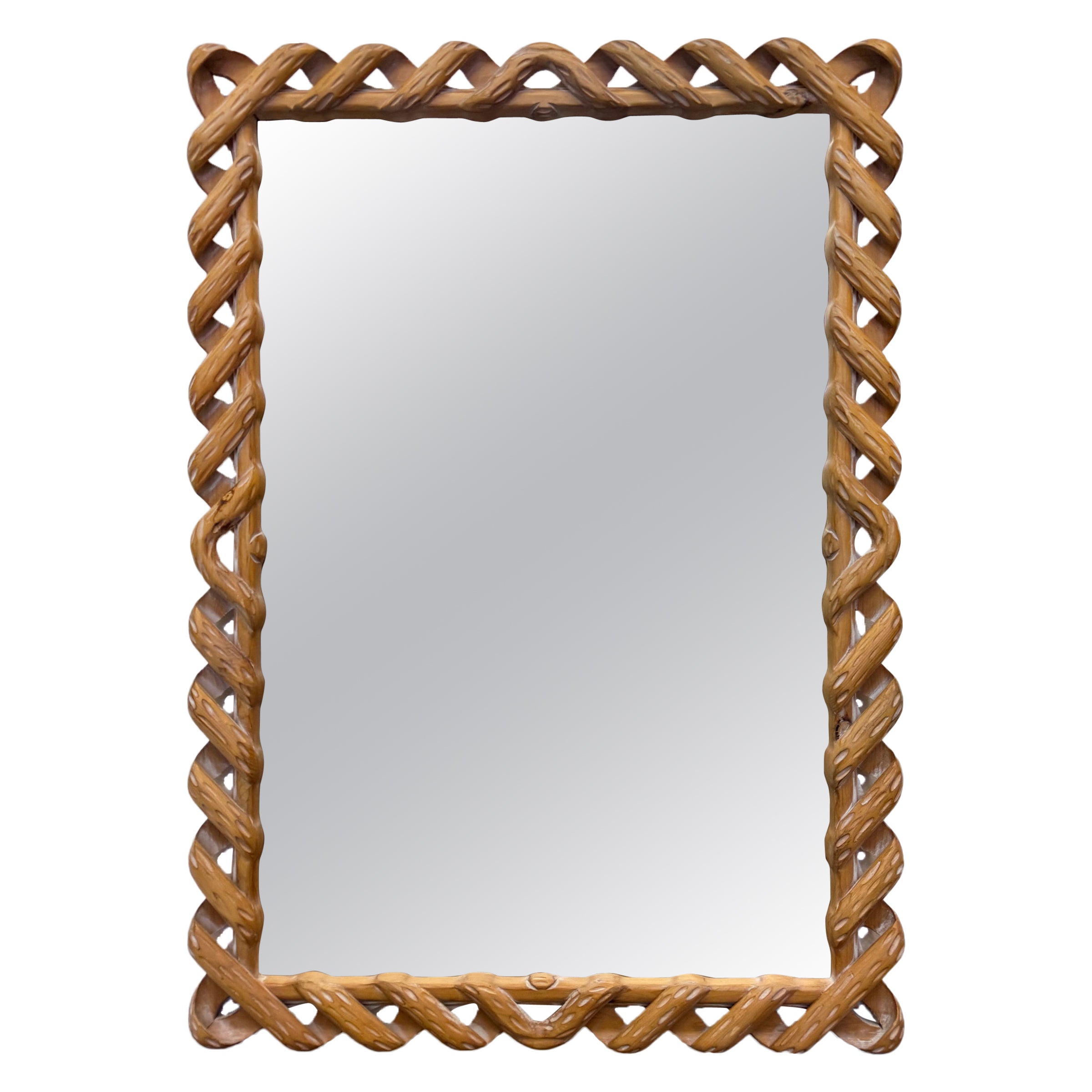 Espejo de Pared de Madera Italiana de Faux Bois Tallado Trenzado Vintage