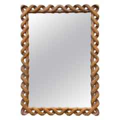 Espejo de Pared de Madera Italiana de Faux Bois Tallado Trenzado Vintage