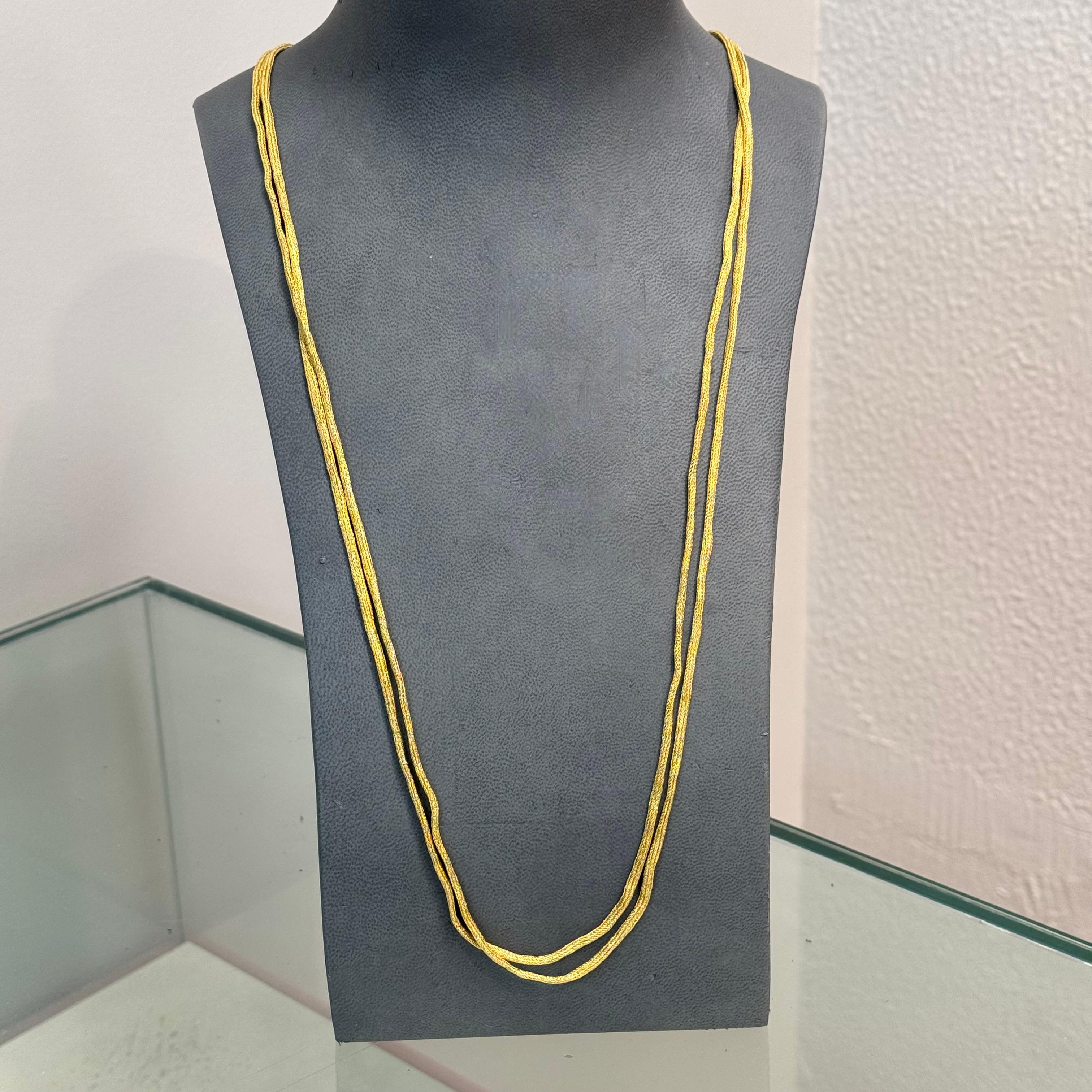 Art Nouveau Vintage braided flat gold rope necklace (muff chain) For Sale