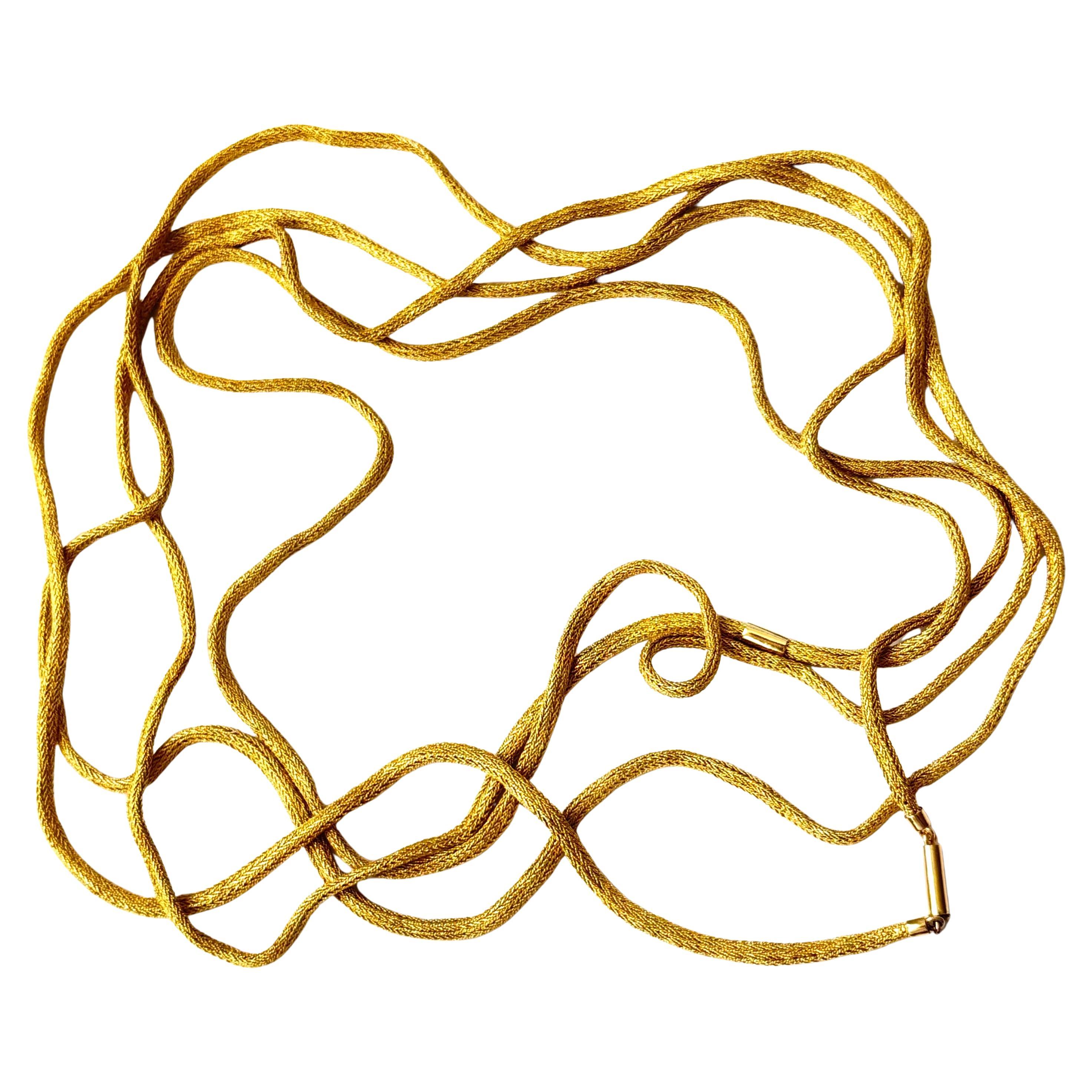 Vintage braided flat gold rope necklace (muff chain)