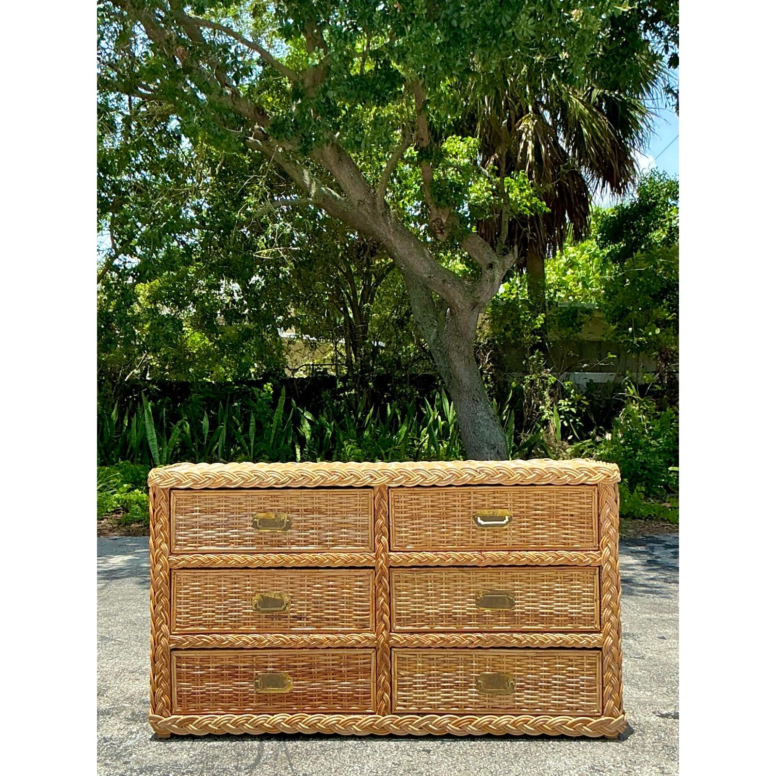 Philippine Vintage Braided Light Rattan Dresser For Sale