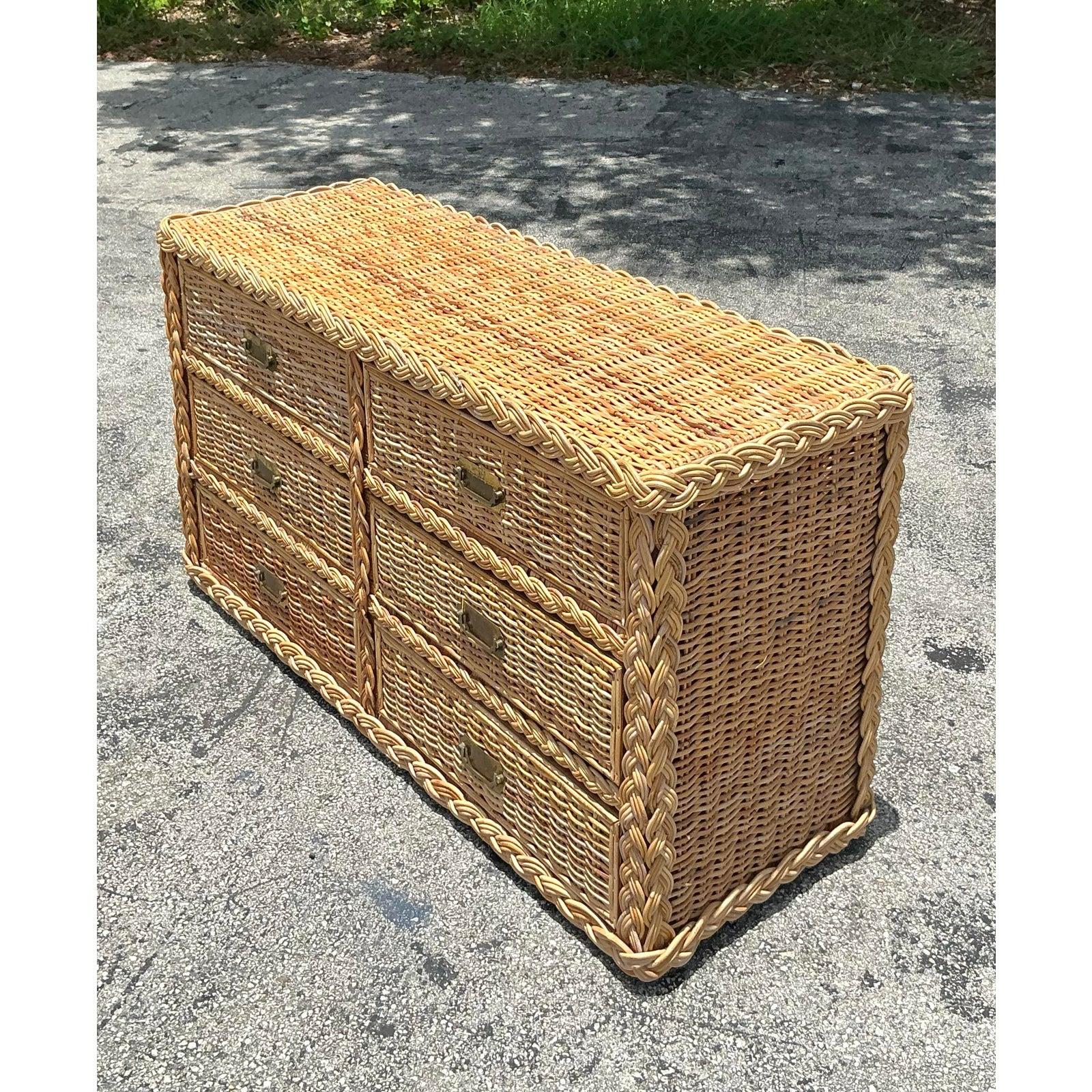 Vintage Braided Light Rattan Dresser In Good Condition For Sale In west palm beach, FL