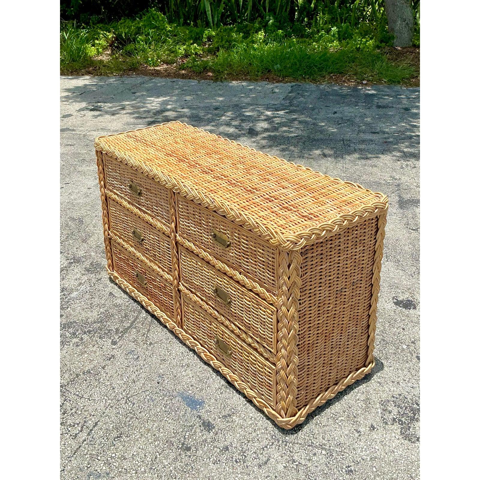 Vintage Braided Light Rattan Dresser For Sale 3