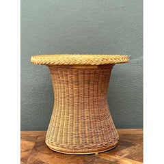 Vintage Braided Rattan Accent Table