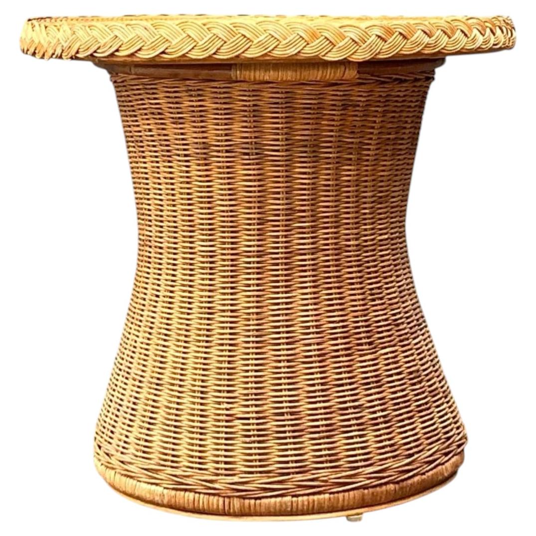 Vintage Braided Rattan Accent Table For Sale