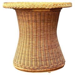 Vintage Braided Rattan Accent Table