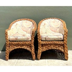 Vintage Braided Rattan Armchairs - A Pair