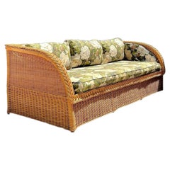 Vintage Braided Rattan Magnolia Print Sofa