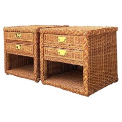 Vintage Braided Rattan Nightstands - A Pair