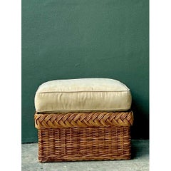 Vintage Braided Rattan Ottoman