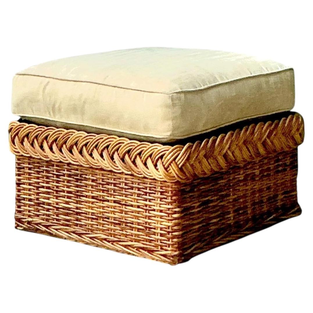 Vintage Braided Rattan Ottoman