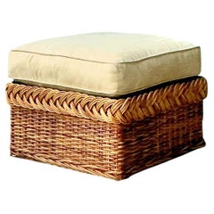 Vintage Braided Rattan Ottoman