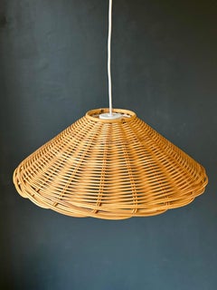 Vintage Braided Rattan Pendant Light, Sweden, 1970s