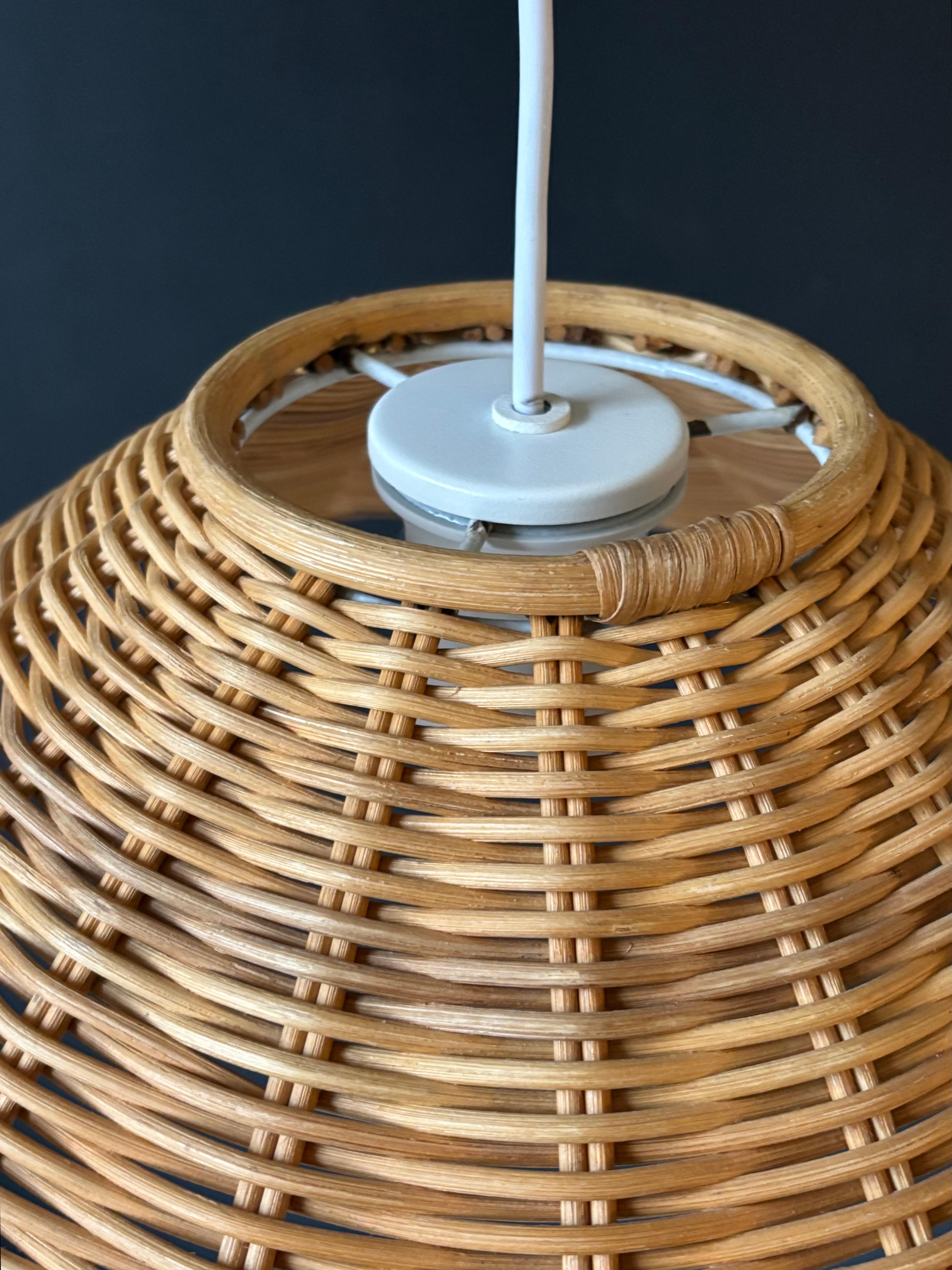 Scandinavian Modern Vintage Braided Rattan Pendant Light, Sweden, 1970s For Sale