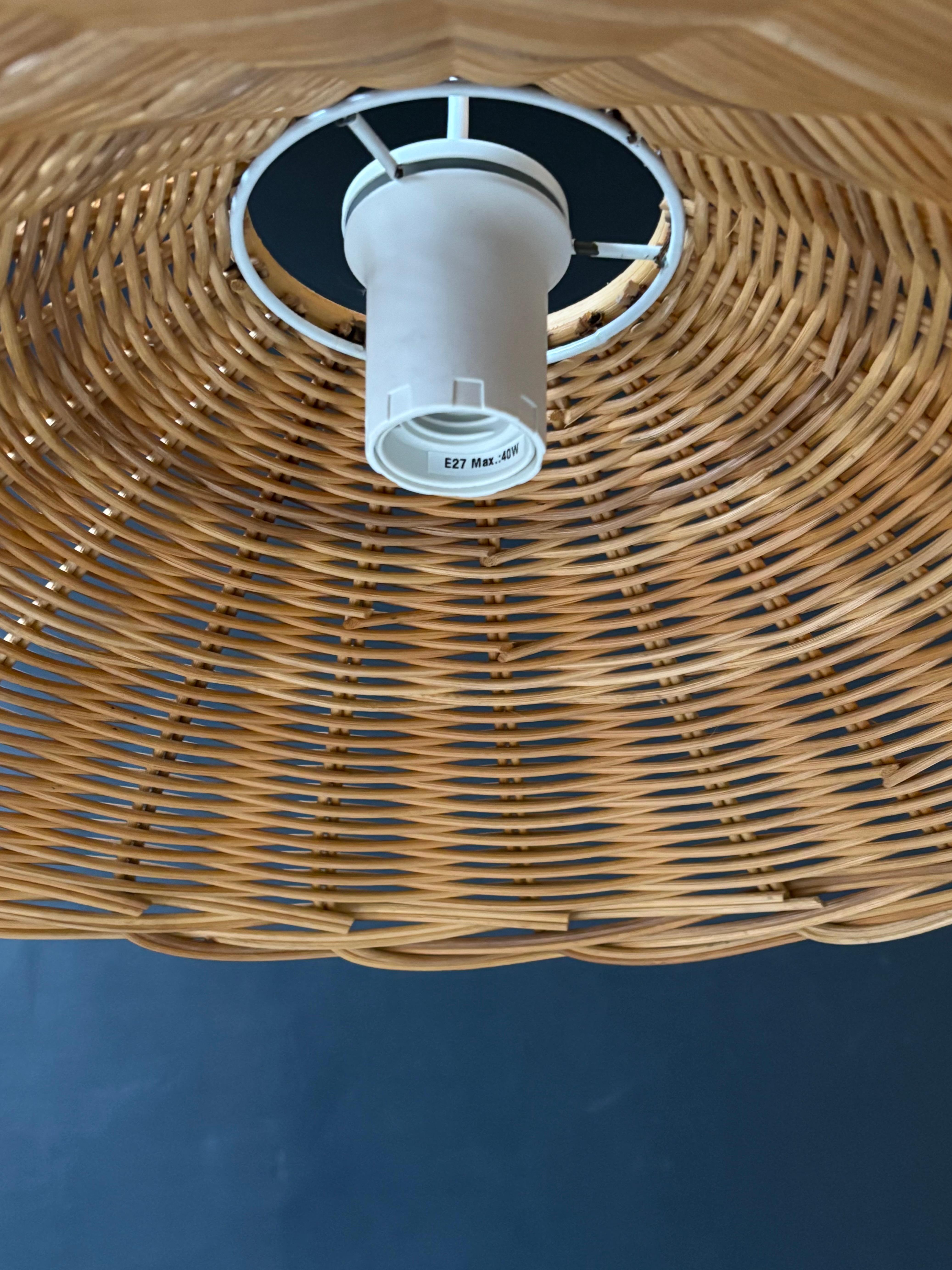 Swedish Vintage Braided Rattan Pendant Light, Sweden, 1970s For Sale
