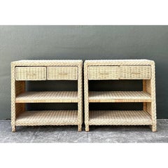 Vintage Braided Rattan Side Tables - A Pair