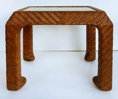 Vintage Braided Woven Leather Side Tables, Inset Glass Tops