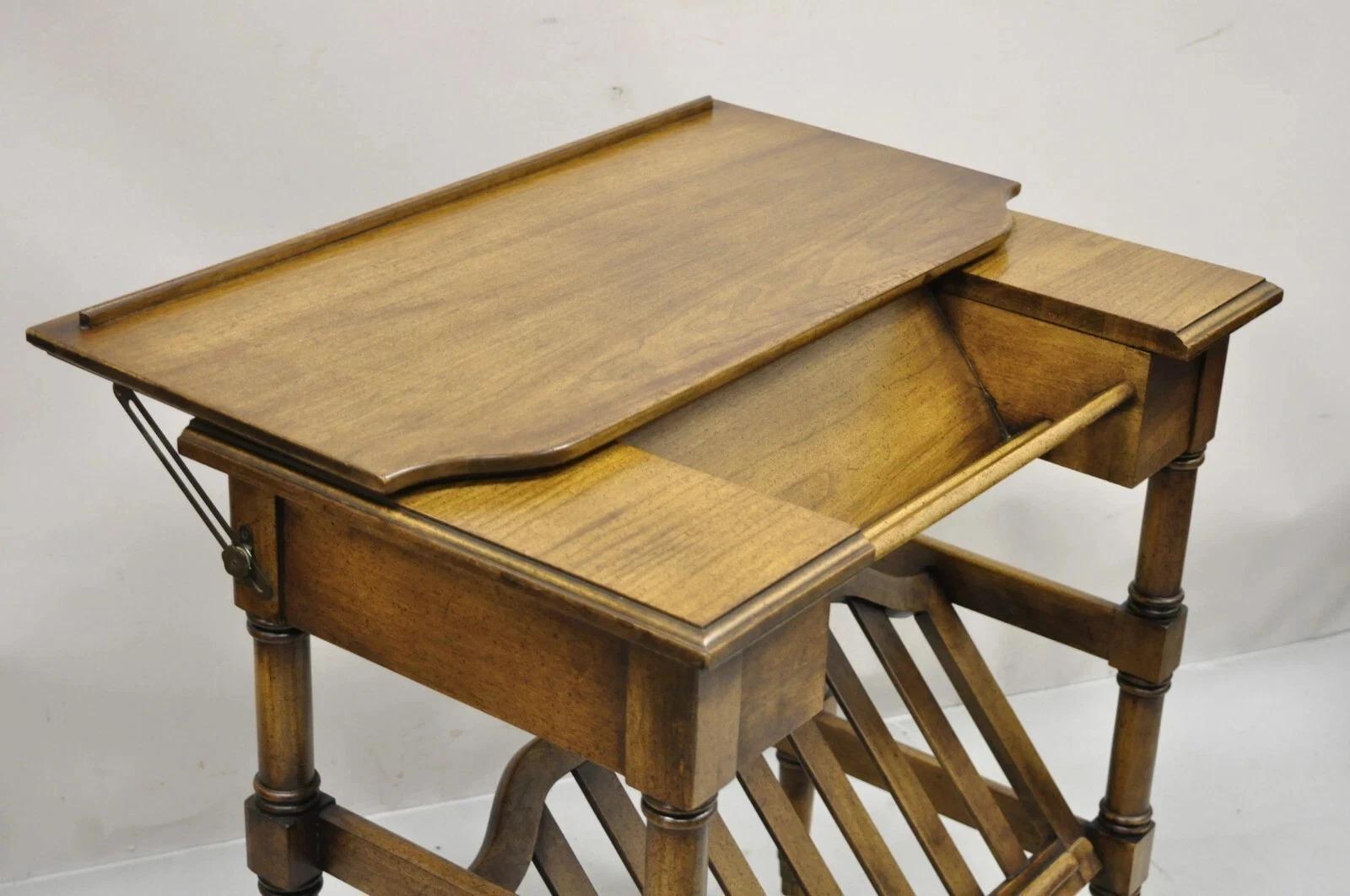 Vintage Brandt Flip Top Piano Style Small Cherry Wood Writing Desk Console Table For Sale 1
