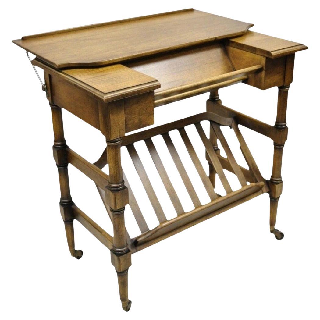 Vintage Brandt Flip Top Piano Style Small Cherry Wood Writing Desk Console Table For Sale