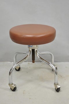 Vintage Brandt Industrial Modern Chrome Metal Base Adjustable Medical Work Stool