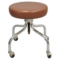 Vintage Brandt Industrial Modern Chrome Metal Base Adjustable Medical Work Stool