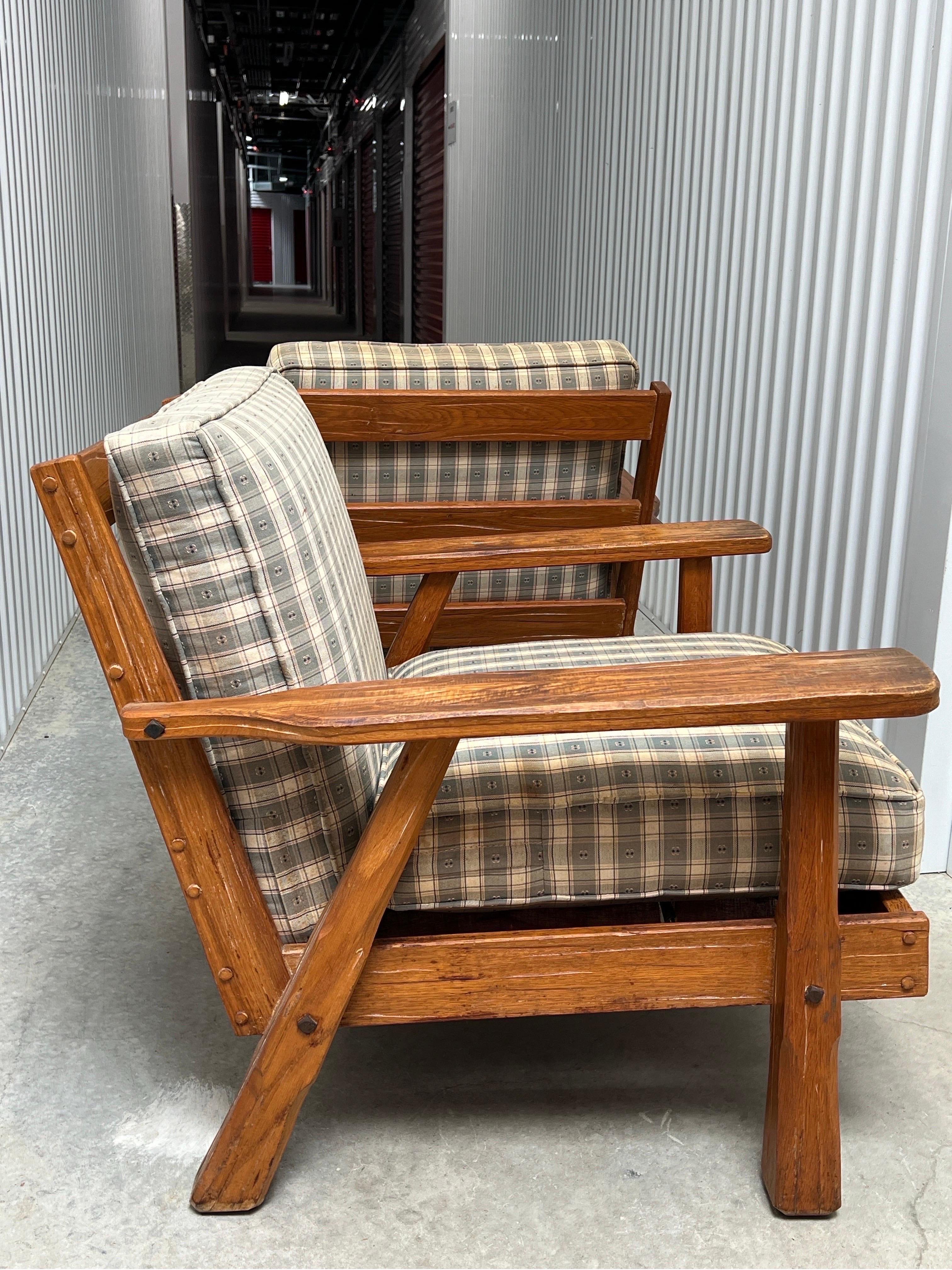 Vintage Brandt Ranch Oak Lounge Chair’s - a Pair In Good Condition In Esperance, NY