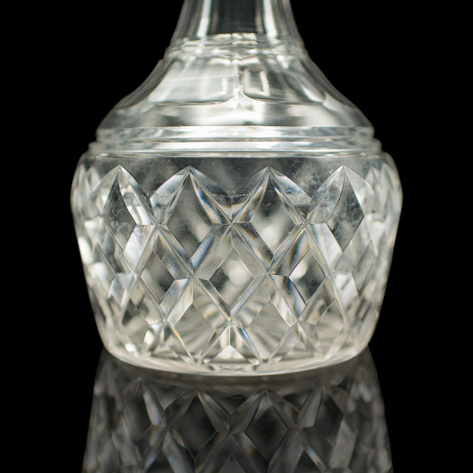Vintage Brandy Decanter, English, Cut Crystal Glass, Spirit Vessel, Mid Century For Sale 3