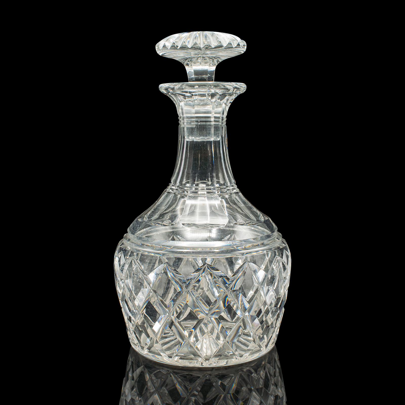 British Vintage Brandy Decanter, English, Cut Crystal Glass, Spirit Vessel, Mid Century For Sale