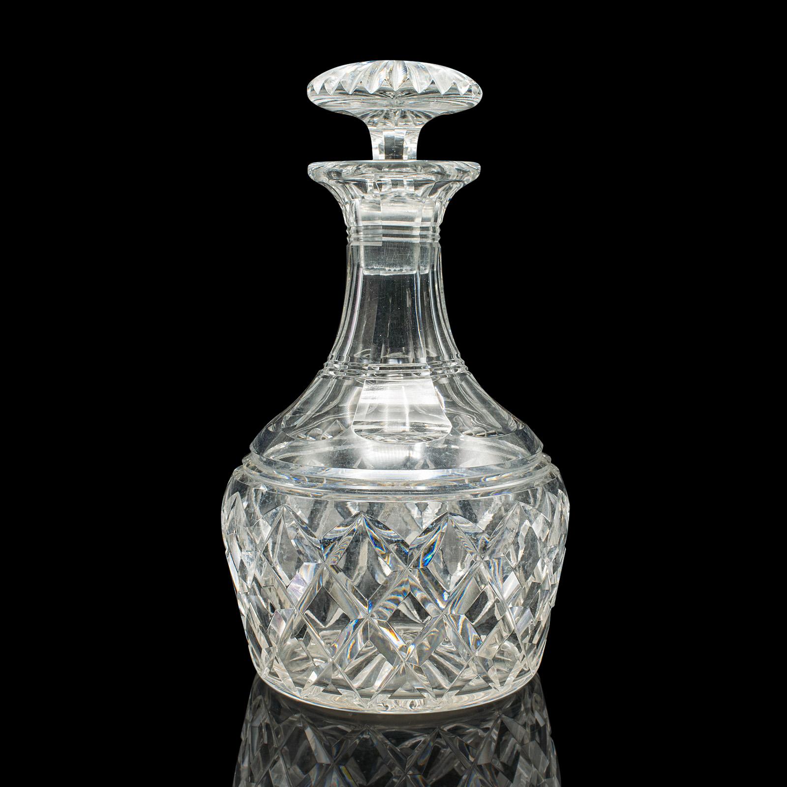 Vintage Brandy Decanter, English, Cut Crystal Glass, Spirit Vessel, Mid Century In Good Condition For Sale In Hele, Devon, GB